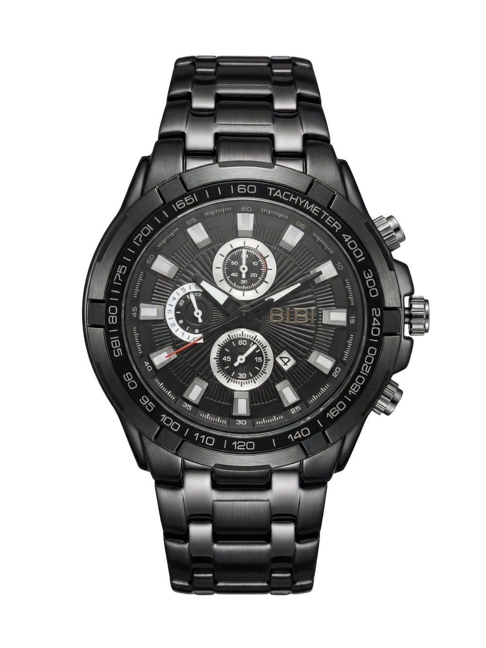 BIBI Black Metal Chronograph Wristwatch with Tachymeter